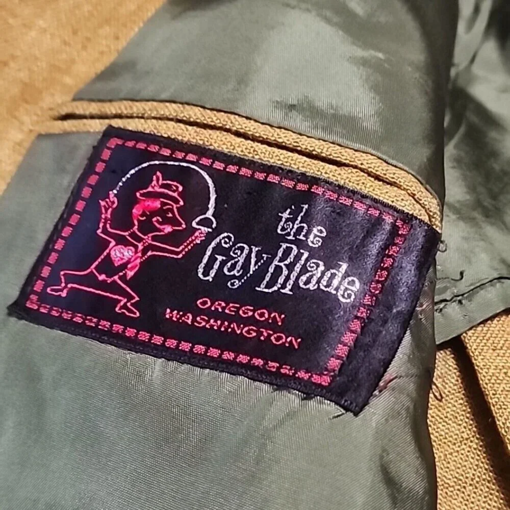 Men's Vintage 1960's The Gay Blade Heathered Moss Green Single Button Blazer - Picture 3 of 10